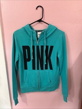 Y2K PINK Victoria's Secret Teal Zip-Up Puffer Hoodie